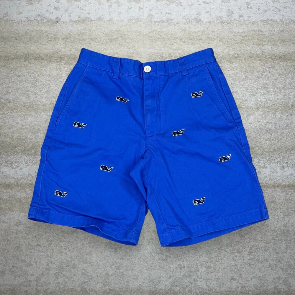 Vintage Y2K Vineyard Vines Khakis Shorts 28x8 Royal Blue Multi Logo 8" Inseam - Picture 2 of 4